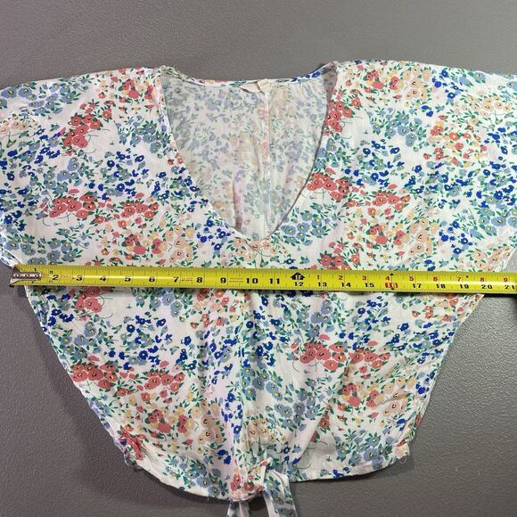 Sim & Sam Blouse Cropped Tie Front V Neck Batwing Sleeves Womens Sz XS Floral - Picture 5 of 9